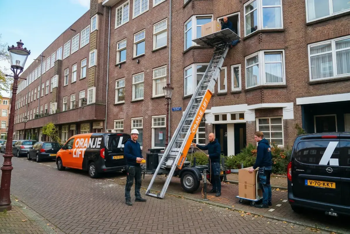 Aanhangerlift in smalle straat Almere