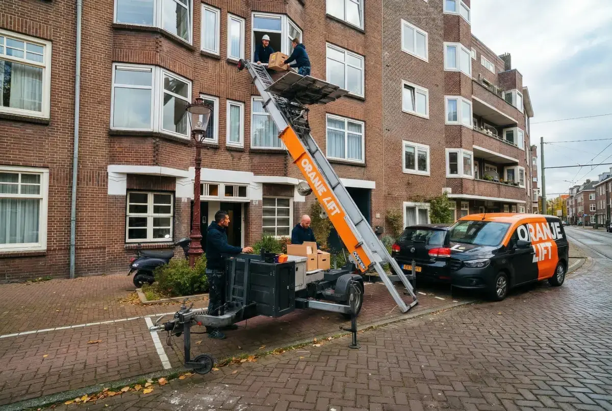 Verhuislift in actie bij woning in Almere